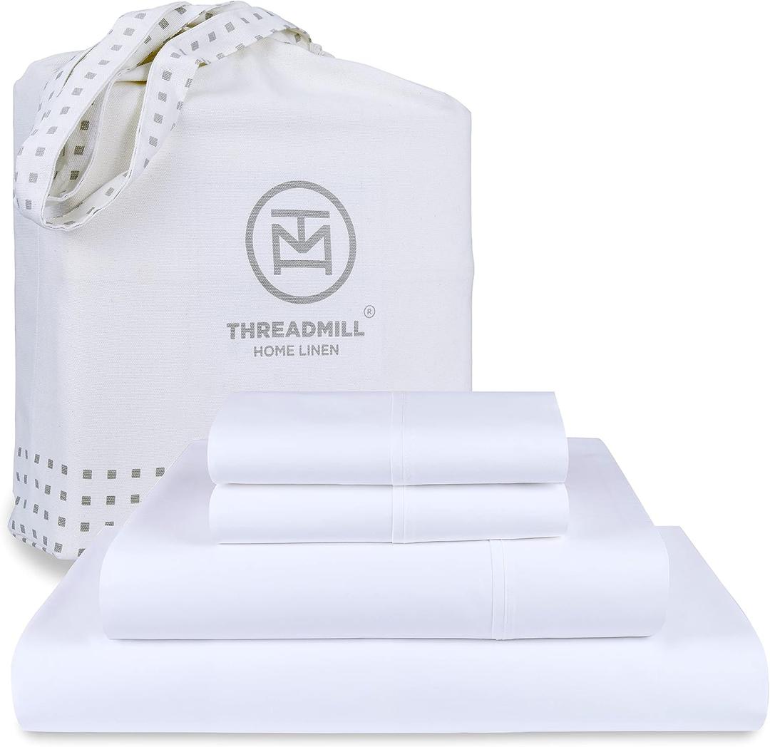 Threadmill Supima Luxury Cotton Sheets - California King, 1000 Thread Count Sateen Weave, 4 Pc Set, Deep Pocket, Hotel White
