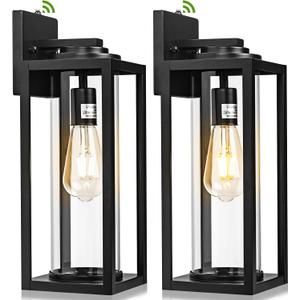 FILIYANO 20inch Dusk to Dawn Outdoor Wall Light Fixtures - 2 Packs Large Exterior Waterproof Lighting, Modern Porch Sconces Wall Mounted Lighting, Industrial Black Outside Lantern for Front Door, Dusk to Dawn Sensor-20inch