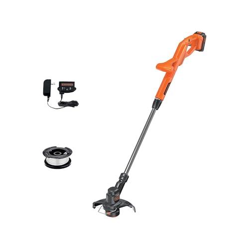 BLACK+DECKER 20V MAX Weed Wacker Cordless String Trimmer Edger Lawn Tool, 10-Inch Electric Weed Eater with Automatic Feed Spool, Ergonomic, Battery and Charger Included (LST201)