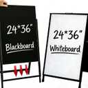 Folding A Frame Sign Sidewalk Sign 24x 36 Inch Sandwich Board Heavy Duty Pavement Double-Sided Sign With Drawable Whiteboard and Blackboard (24x36" With Whiteboard and Blackboard)