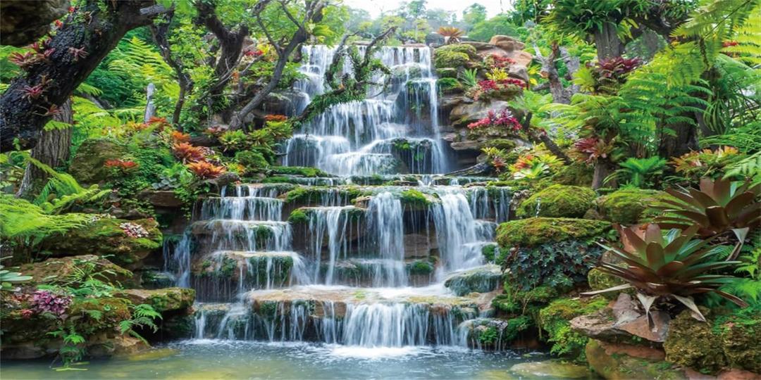 AWERT 30x18 inches Waterfall Aquarium Background Forest Park Green Tropical Plants Fish Tank Background Reptile Habitat Background Vinyl Background