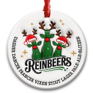 2 x Funny Beer Christmas Ornament 2025 - Rein-Beers Ornament for Tree, Hilarious Holiday Decoration for Beer Lovers, White Elephant Gift, or Coworker Exchange Present