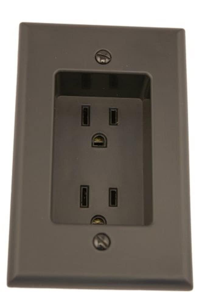 Leviton 15 Amp 1-Gang Recessed Duplex Receptacle, Residential Grade, with Screws Mounted to Housing, 689-E, Black