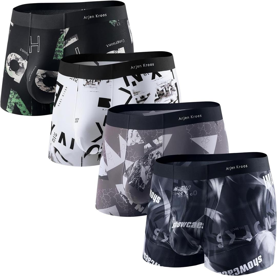 Arjen Kroos Men's Sexy Silky Underwear Breathable Pouch Trunks Boxer Briefs 4 Pack