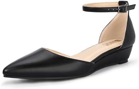 IDIFU Women's Low Wedge Flats Closed Pointed Toe Dress Shoes for Women with Adjustable Ankle Strap Wedding Bridal Work Office Business Prom Comfortable Dressy Casual Formal Cute Flat Shoes Size 5
