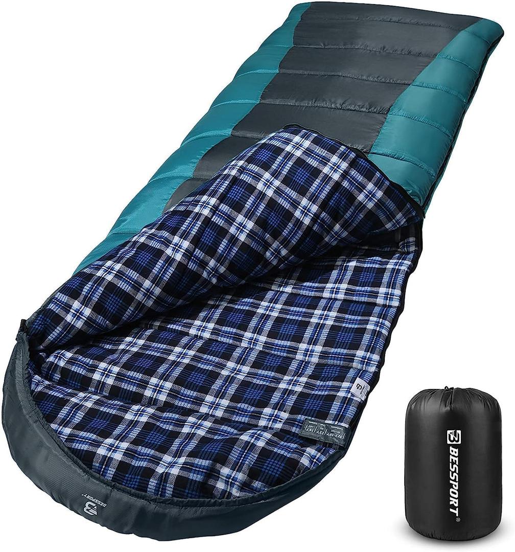 Bessport Sleeping Bag Winter | Flannel Lined 18 - 32 Extreme 3-4 Season Warm & Cool Weather Adult Sleeping Bags Large | Lightweight, Waterproof for Camping, Backpacking, Hiking (Flannel Lined Grey&Blue(-5))