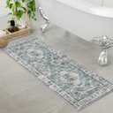 Uphome Bathroom Rugs Runner, Distressed Farmhouse Boho Blue Bath Mat, Non Slip Washable Long Bath Rugs, Vintage Traditonal Soft Velvet Bathroom Runner for Bathtub Sink Shower, 18x47 inch