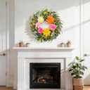 Spring Wreaths for Front Door 24 Inch, Artificial Summer Wreath with Dahlia and Peony for All Season Home Decor Easter Indoor Outdoor Wall Home Festival Celebrations