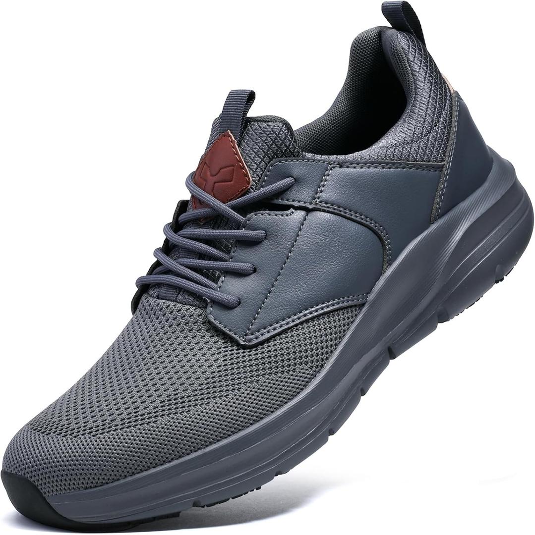 Mens Non Slip Work Shoes Water Resistant Walking Sneakers Food Service Chef Kitchen (7, Grey)
