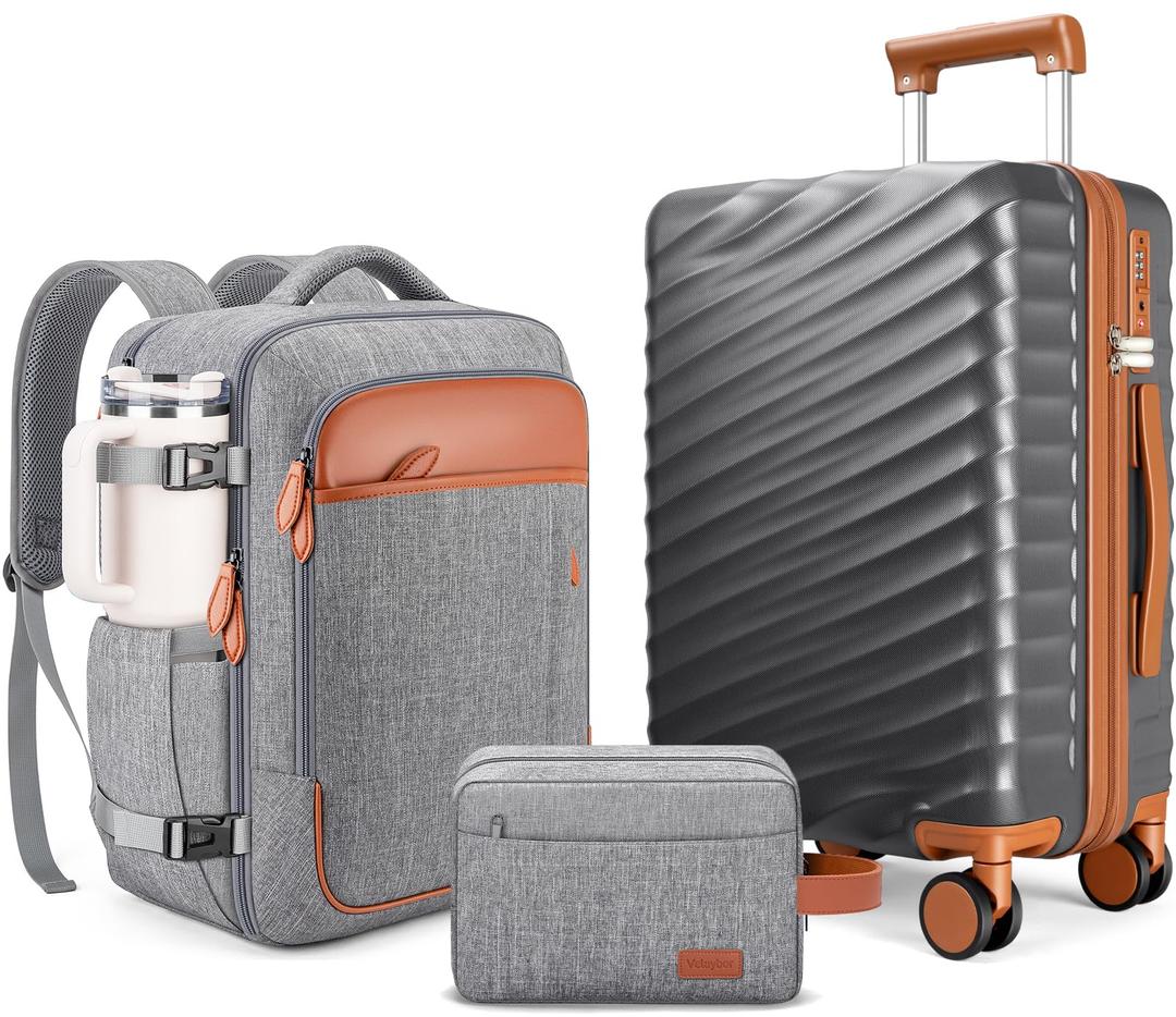 Velaybor 3 Piece Luggage Set with Travel Backpack, 20 PC Hardside Suitcase with Spinner Wheels, Flight Approved Carry On Luggage with YKK Zippers & TSA Lock