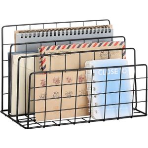 3 Slot Metal Desk Mail Organizer, Mesh Small Large File Magazine Book Record Holders Letter Organizer, Bill/Document/Filing/Folders/Paper Organizer for Desktop (Black-Large)