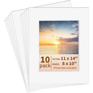 10 Pack Picture Frame Mats, 11x14 Matted to 8x10 Photo Mats, Acid Free Picture Matting for Pictures Photos Watercolor Artwork (White)