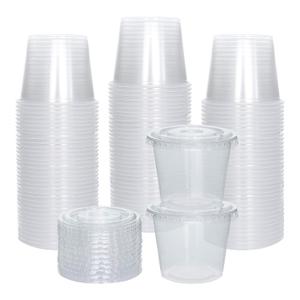 [100 Sets] 5.5 oz Small Plastic Containers with Lids, Jello Shot Cups, Disposable Portion Cups, Condiment Containers with Lids, Souffle Cups for Sauce and Dressing