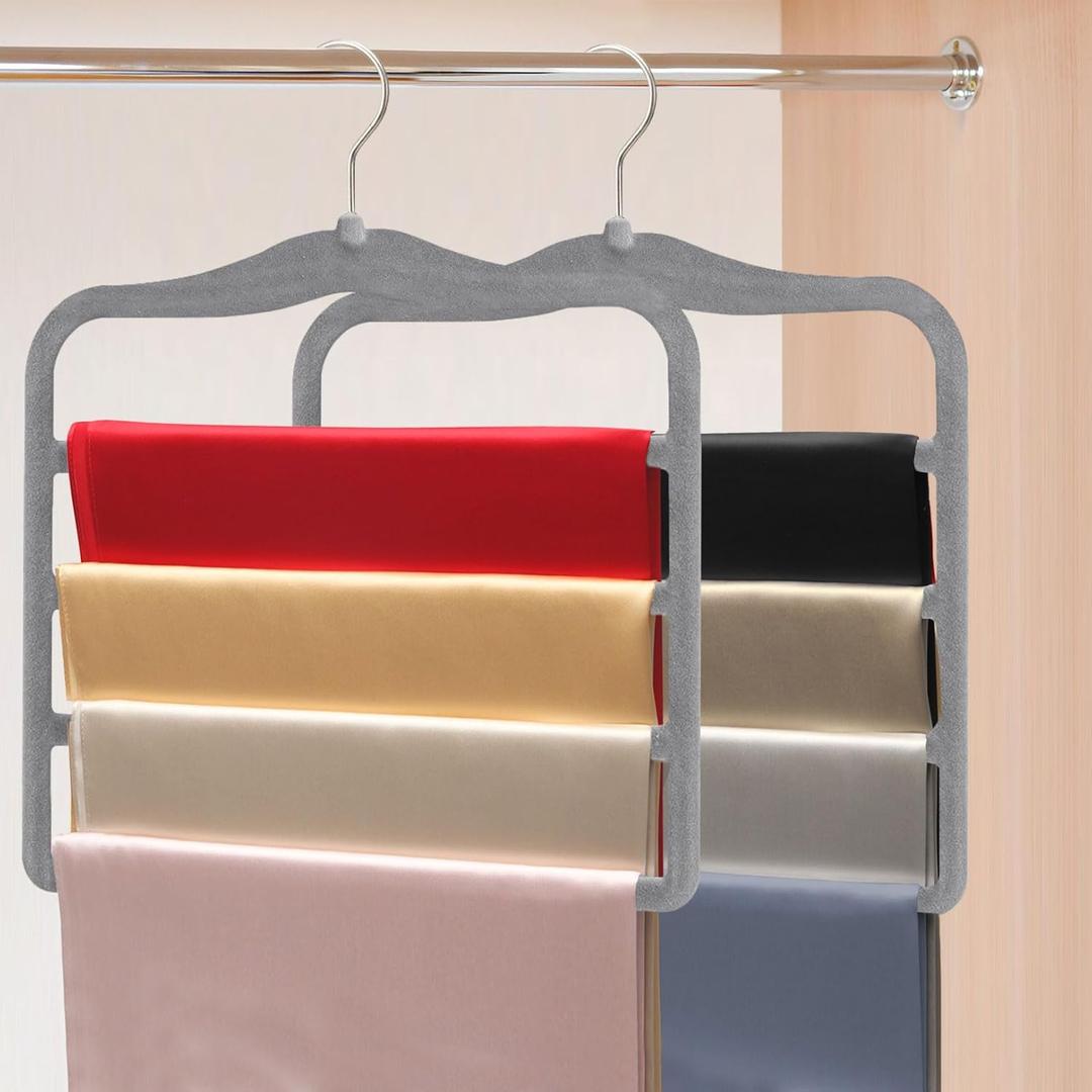 Closet Organizers and Storage,Pants Hangers Space Saving,Velvet Hanger for Organization and Storage,Dorm Room Essentials for College Students Girls,Home Organization Scarf Jeans Hangers-2 Pack (Large, Gray)
