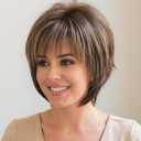 SEVENCOLORS Short Hair Wigs with Bangs Dark Brown Mixed Blonde Pixie Cut Wig for Women Straight Synthetic Fiber Wigs