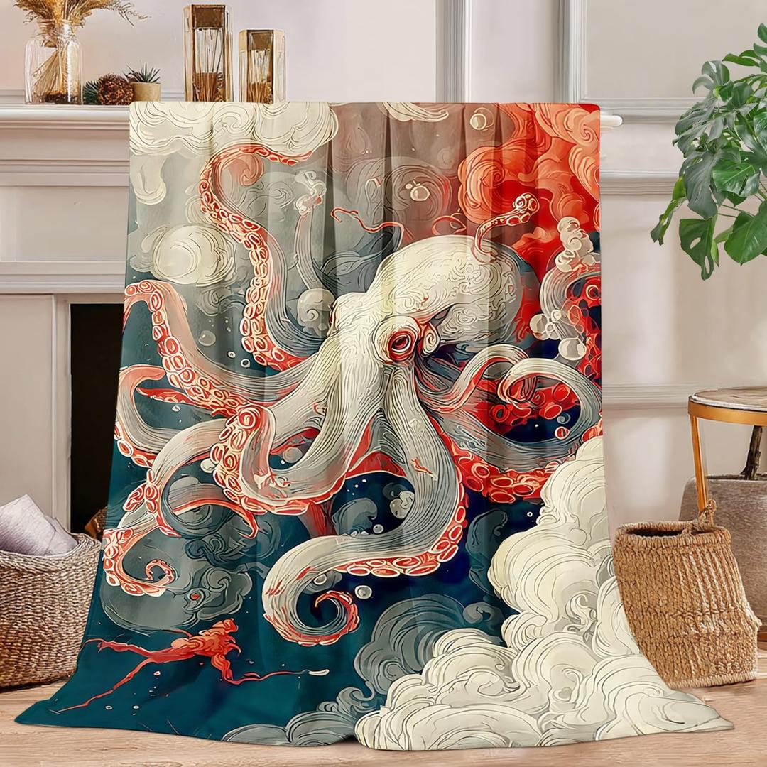 Octopus Blanket Octopus Throw Blanket Super Soft Plush Flannel Bedding Gifts for Boys Girls Men Women Lovers Adults Stuff for Sofa Bed Room Decor 40"X50"