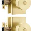 goldenwarm Gold Door Knobs Interior, Zinc Alloy Brushed Gold Interior Door Knobs Bedroom Bathroom, Heavy Duty Brushed Brass Door Lever, Modern Privacy Doorknobs Bulk (2 Pack)