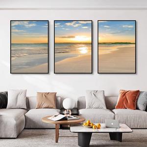 VARUFLY Wall Art Paitings Nature Abstract Modern Wall Decor Seaside Sunshine Beach Framed Canvas Wall Art (Blue, 24 * 32 inch, Framed)