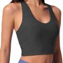 Womens Sleeveless Crop Tops Scoop Neck Racerback Sports Tank top Athletic Yoga Workout Tops Built in Shelf Bras Padded, Size M