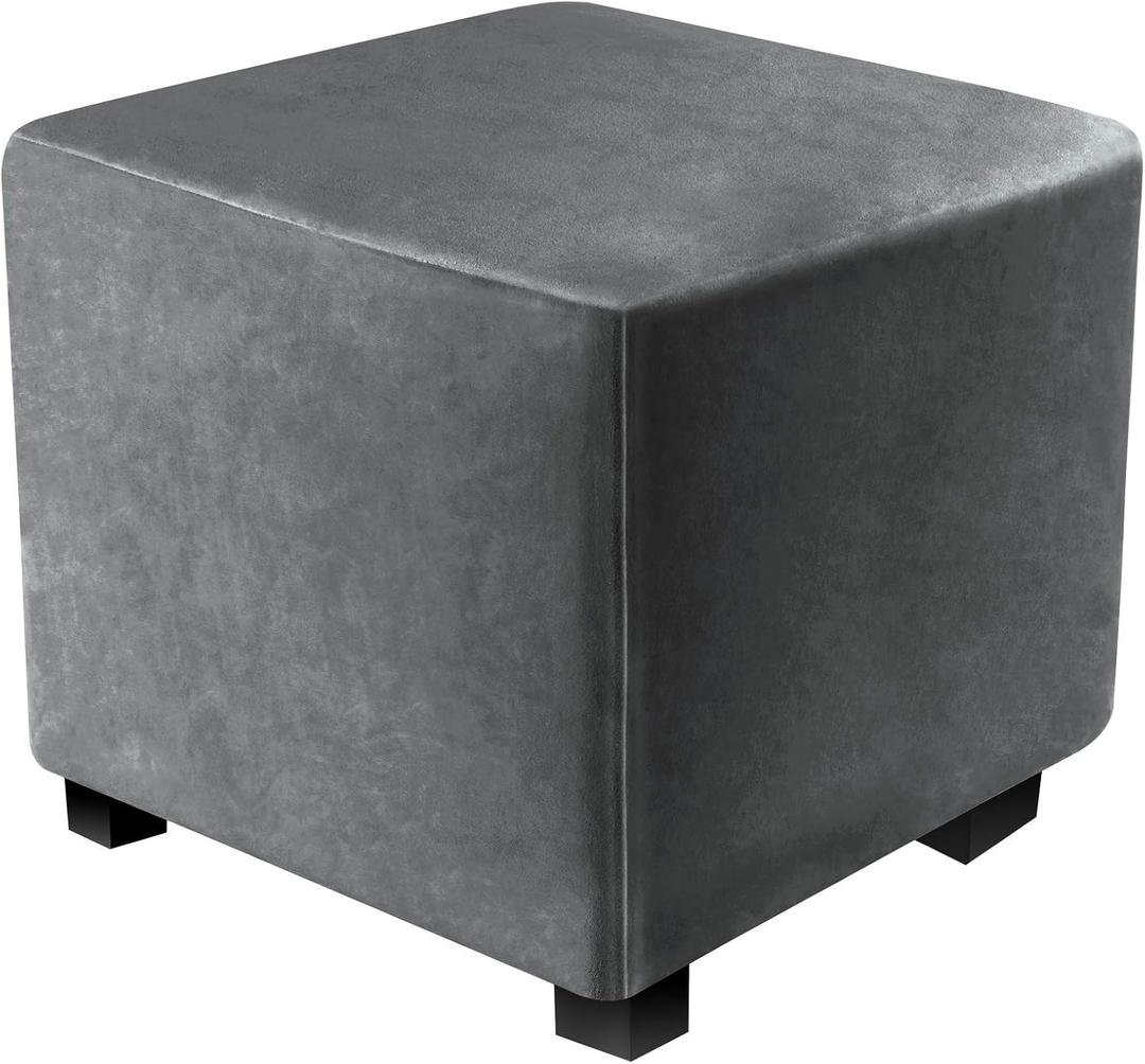 Ottoman Covers Slipcover Square Ottoman Covers Protector for Footrest Foot Stool Furniture Stretch Comfortable Velvet with Elastic Bottom(Size S/Length&Width:13-18"/Height:15-18",Grey)