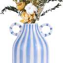 Blue and White Ceramic Vase, Mid Century Modern Striped Small Vases for Flower&Pampas Grass Centerpiece, Blue White Checkered Vase for Dining Table Kitchen Tabletop Minimalist Decorative