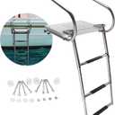 3-Step Boat Ladder with Swim Platform,Stainless Steel Dock Ladder with ABS Swim Platform 2 Handrails,500LBS Telescopic Boarding Ladder Dive Ladder for Pontoon Yacht