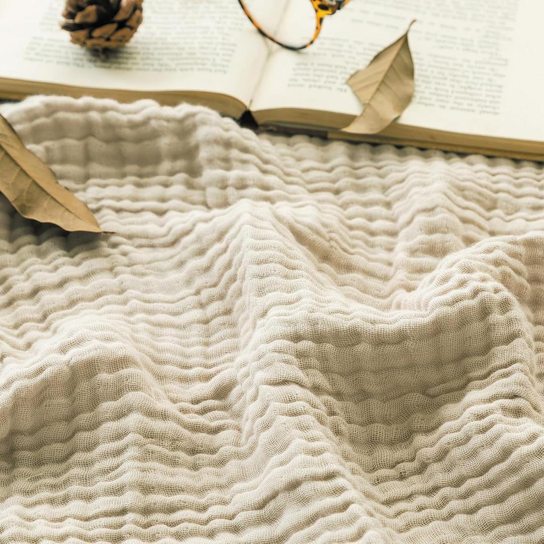 EMME Muslin Cotton Blanket King Size Adults Bed Layering Beige 108" x 90"