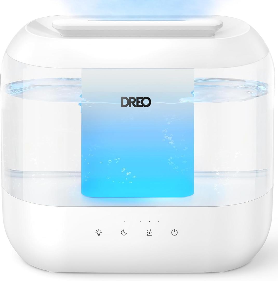 Dreo Humidifiers for Bedroom, Top Fill 4L Supersized Cool Mist Humidifier, 36H Runtime, 28 dB Quiet Ultrasonic Air Humidifier for Large Room, Plants, Baby Nursery, Indoor, Night Light, Easy to Clean (White)