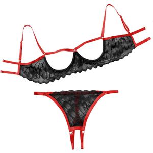 Lilosy Sexy Underwire Floral Lace Sheer Lingerie Set for Women See Through Bra and Panty 2 Piece (Large, Black Red) Lilosy Sexy Underwire Floral Lace Sheer Lingerie Set for Women See Through Bra and Panty 2 Piece (Large, Black Red)