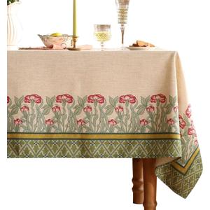 patdrea Designer Vintage Linen Rectangle Table Cloth,Floral Leaves Pattern Anti-Wrinkle Green Tablecloth,Decor Table Cover for Kitchen Dining Christmas,Party,Thanksgiving,63"x87"-Cecilia D