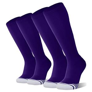 FITRELL 2 Pack Baseball Soccer Softball Socks for Kids Youth Men & Women Over-the-Calf Knee High Socks, nfl, Purple, Small