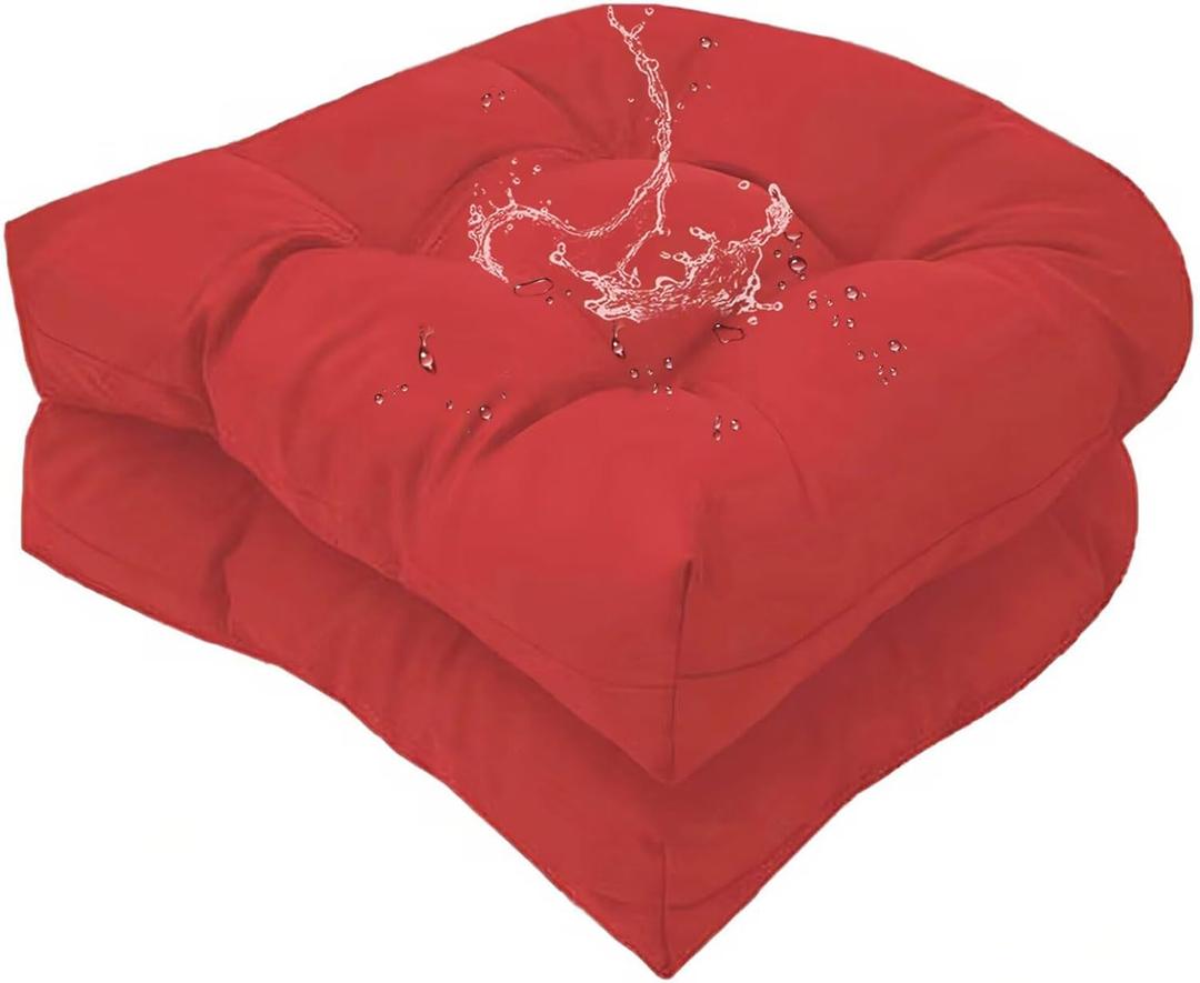 18 x 18 Outdoor Seat Cushions Set Waterproof Patio Seat Pad Rocking Chair Cushion with Ties for Indoor Outdoor Red, Set of 2