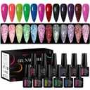 MEET ACROSS 12PCS Reflective Glitter Gel Nail Polish, Holographic Gel Polish Kit, Soak Off UV Nail Gel, Sparkly Glitter Nail Manicure Kit Gift for Beginners DIY (SET-9, 12PCS) (3 Fl Oz (Pack of 1))