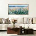 Large Blue Seaside Cyan Floral Wall Painting wildflower Blossom Art Framed Artwork for Living Room Bedroom 20x40 Inch