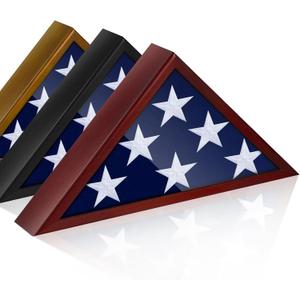 Glass Front Flag Display Case for 5' x 9.5' Folded Burial Flag, Mahogany Solid Wood Frame, Wall Mount Military Flag Box Display Case for Veterans
