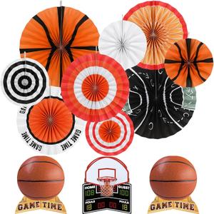 Basketball Party Decorations Kit - Basketball-Themed Paper Fans & Table Centerpiece Set, for Basketball Birthday Party & Supplies