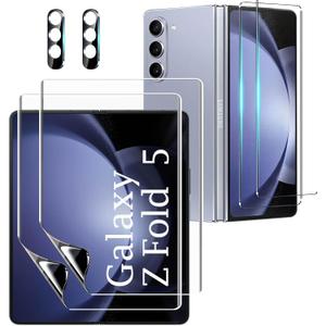 [2Set 6PCS] Screen Protector Compatible with Galaxy Z Fold 5 5G, 2 Inner TPU Films + 2 Outer Tempered Glass + 2 Camera Lens Protectors, High Clarity, Anti-Shatter