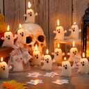 MTLEE 50 Sets Halloween a Little Boo is Almost Du Baby Shower Favors Cute Ghost Candles Unscented with Mini Ghost Thank You Cards Bags for Halloween Boo Gender Reveal Party Supplies (Pink)