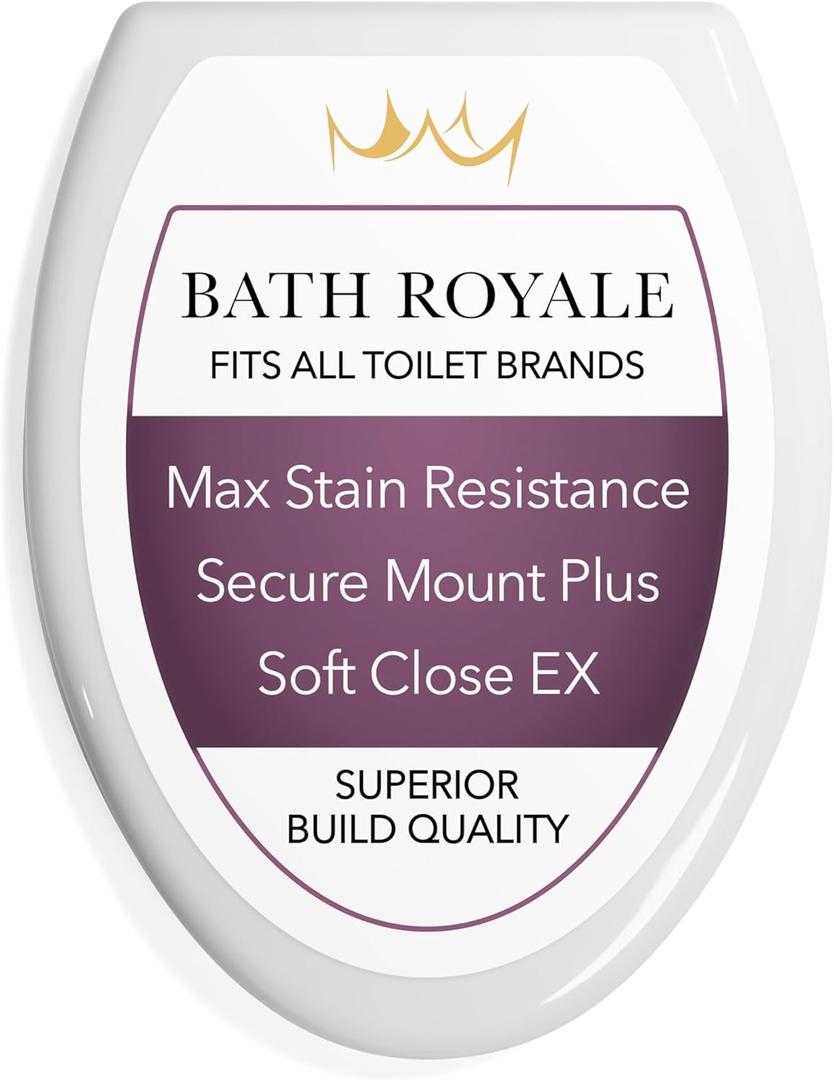 Bath Royale Slow Close Toilet Seat BR501-00 White Elongated, Stain-Resistant and Easy to Keep Clean, Heavy Duty Fits All Toilet Brands, Executive Series