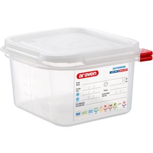 Araven Airtight Container, Food Pan with Lid for Storage in Kitchen and Restaurant, 1/6 GN 4" Deep, 6 Count, Clear, 1.9 Quart