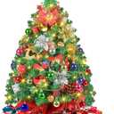 2FT Mini Christmas Tree, Small Christmas Tree with Lights, Prelit Tabletop Christmas Tree with 100 Branch Tips and 80+ DIY Ornaments, Christmas Decorations Indoor and Gifts for Men Women (Pine Green)