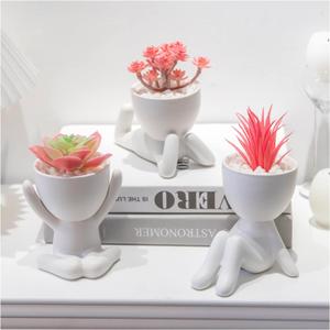 3PCS Human-Shaped Potted Artificial Plants Office Decor for Women and Men, Small Fake Plants Decor for Bedroom and Bathroom, Cute Faux Succulent Desk Decor for Office and Home, Pink