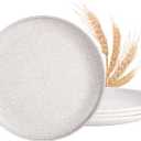 MISS BIG 10 inches Wheat Straw Plates,Plastic Plates Reusable Set of 4,Dinner Plates for Kids&Adults,Dishwasher & Microwave Safe,Eco-Friendly,BPA Free(Wheat White)