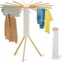 Cylinder Tripod Drying Rack for Clothes | Standing Octopus Dryer Rack for Indoor| Large Round Dryer Rack | 16 Dryer Rods and 360 Rotatable | Compact Household(Wood Feet) (A: Wood Feet)