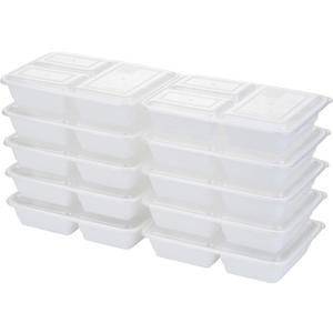 GoodCook Meal Prep Rectangle Three Compartment 20-Piece, White, Made without BPA