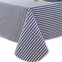 LIBERECOO 60" Round Vinyl Tablecloth with Flannel Backing, Blue Stripe Waterproof Overlocked Tablecloths Picnic Table Cover Plastic Table Cloth for Indoor & Outdoor