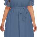 Pinup Fashion Plus Size Dresses for Wedding Guest - Semi Formal Cocktail Chiffon Keyhole Neck Knee Length Dress (Grayish Blue)