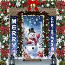 3pcs Christmas Door Cover Porch Signs Christmas Front Door Decorations Merry Christmas Door Banner Xmas Tree Backdrop for Winter Holiday Party Indoor Outdoor Decor Supplies, Blue - Snowman