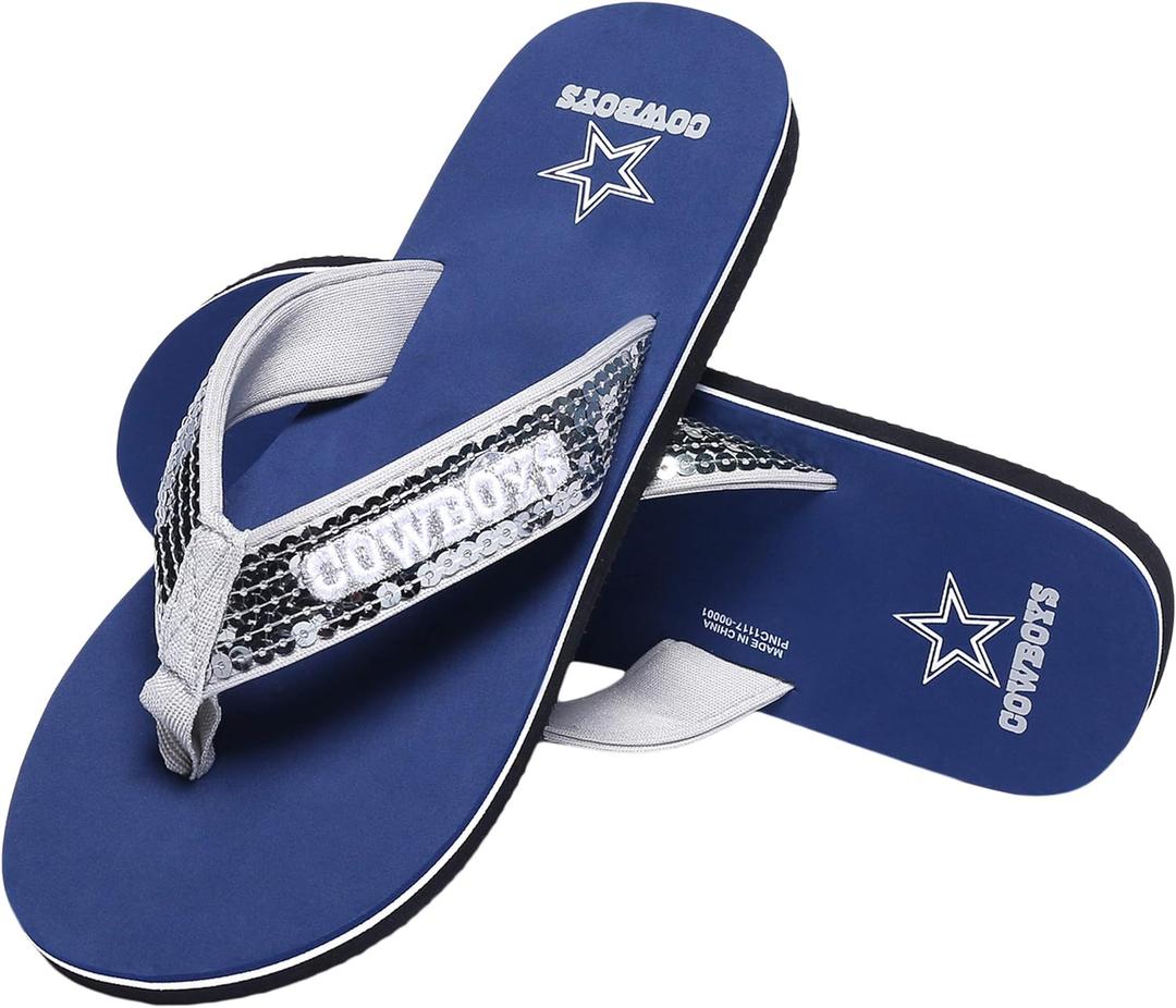 FOCO Womens NFL Team Logo Sequin Strap Sandals Flip Flops (9-10)