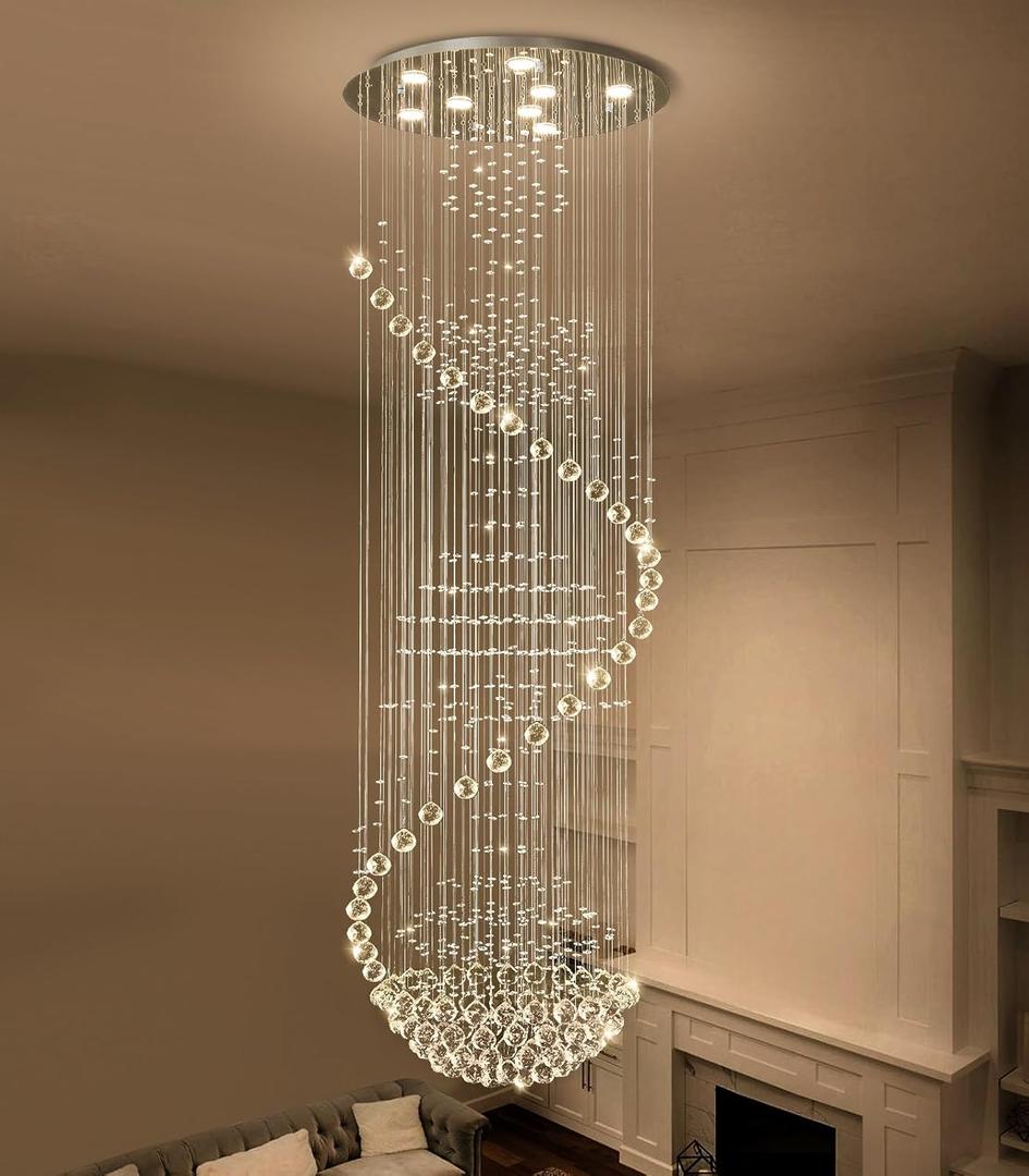 D24'' x H78'' Crystal Chandelier Glam Chandelier High Ceiling Chandeliers for Staircaes Large Raindrop Chandeliers LED Dimmable Light Fixtures for Foyer Hallway Entryway